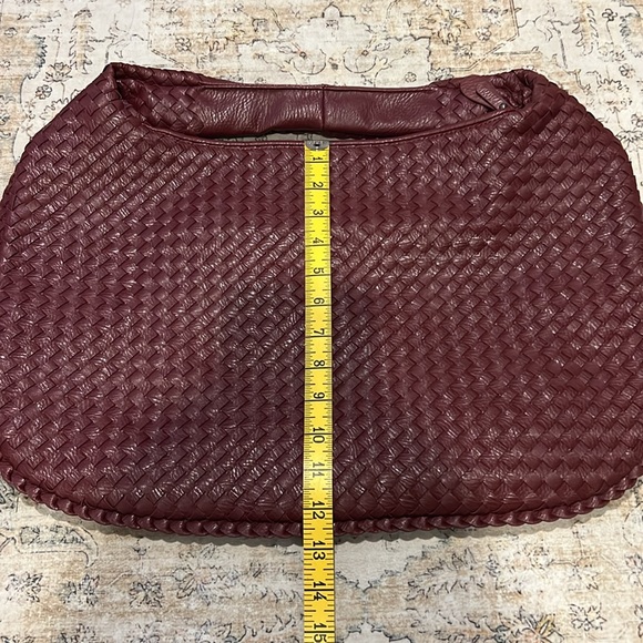 Woven Leather Hobo Bag - Burgundy - Picture 5 of 5